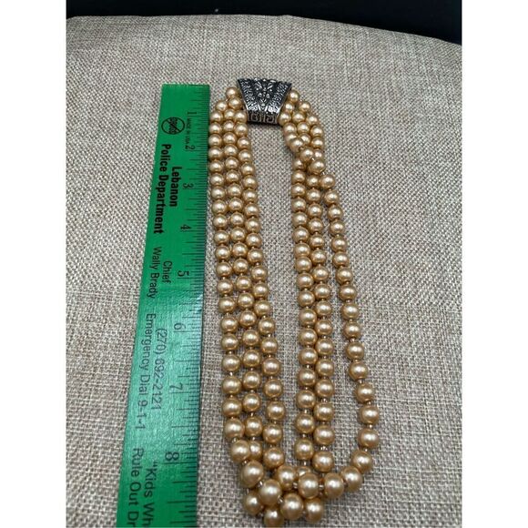 Vintage Multi Strand Champagne Pearl Choker Necklace Magnetic Closure - Picture 10 of 12